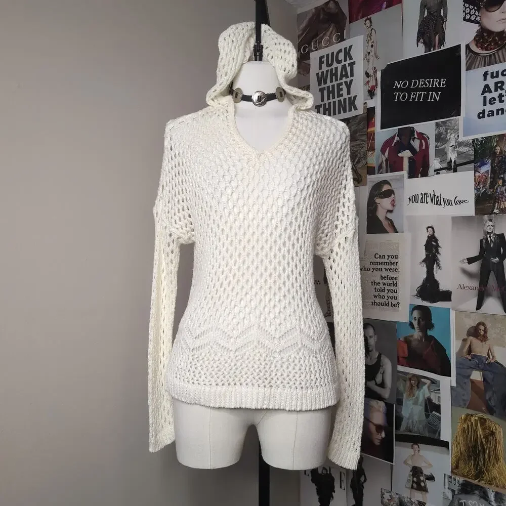 Crochet Knit Hooded Sweater Bohemian